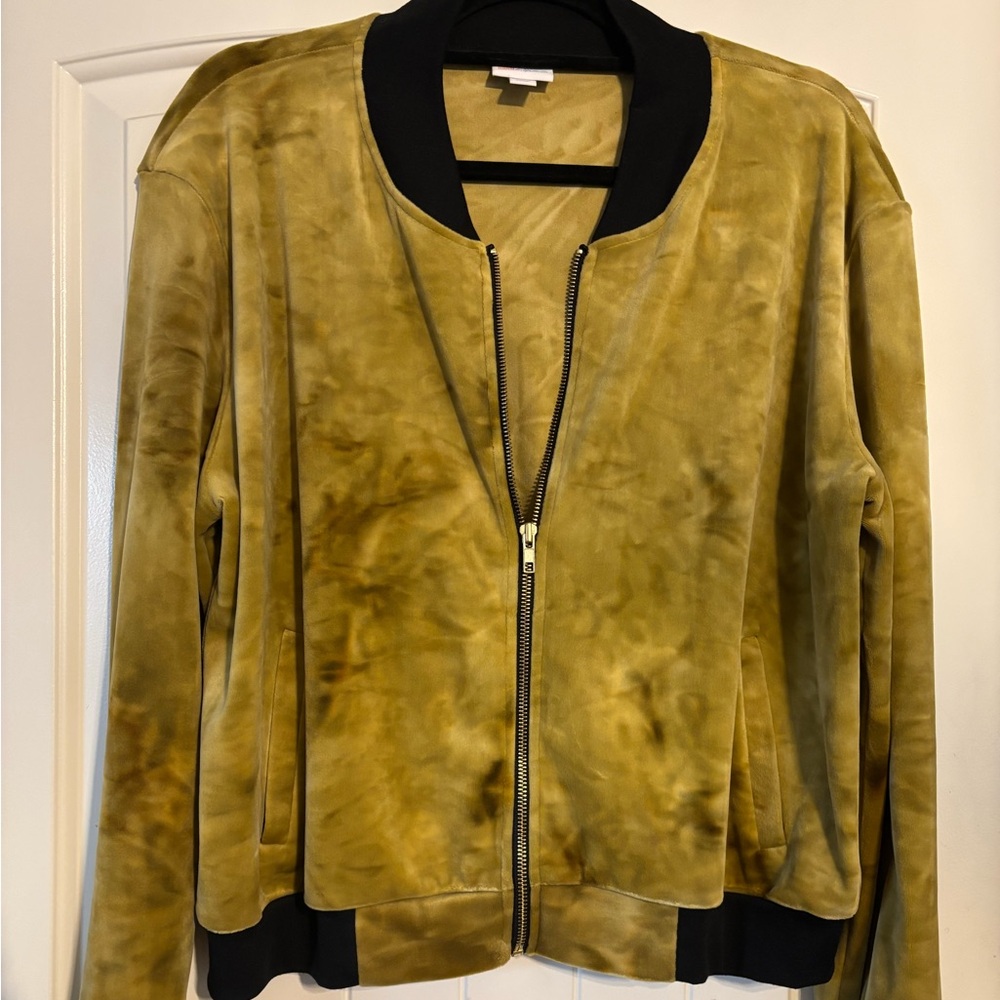 Lularoe Stevie Bomber Jacket Mustard Yellow Acid Wash Velvet Size L